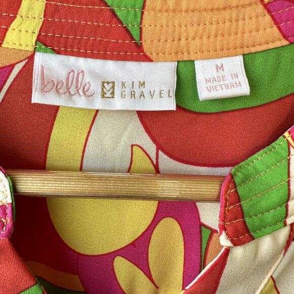 Belle by Kim Gravel Sz M Status Print Button Blouse Retro Preppy Office QVC - Picture 5 of 6